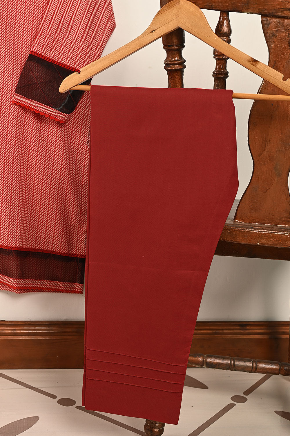 STP-183-RED - 2PC COTTON STITCHED DRESS