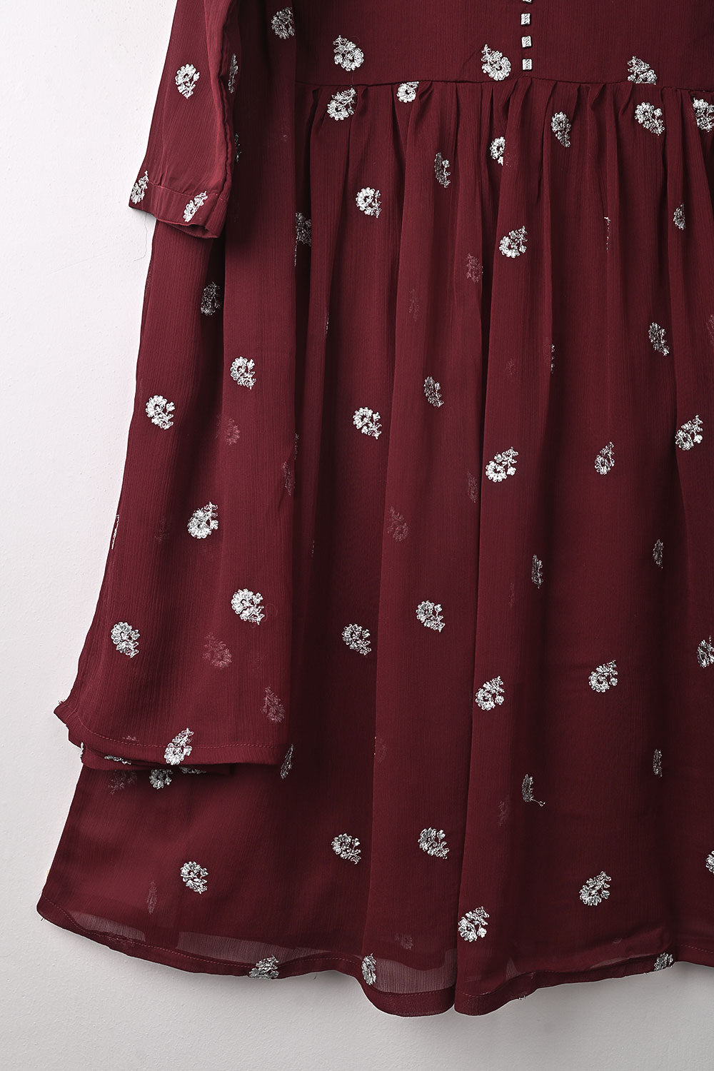 RTW-346-Maroon - 3Pc Ready to Wear Embroidered Chiffon Frock