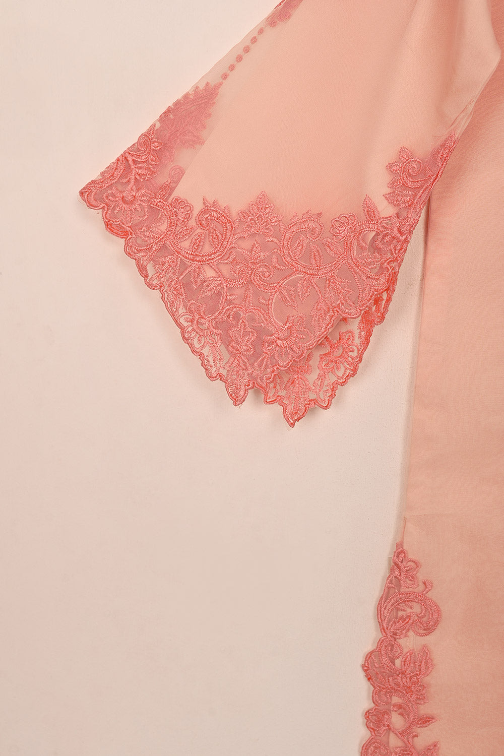 RTW-240-Light Peach - 3Pc Ready to Wear Cut Work Embroidered Organza Dress