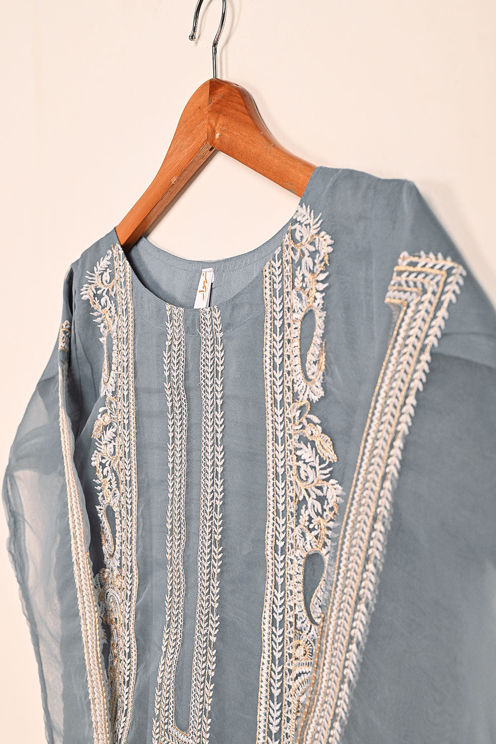 STP-186A-Grey - 2Pc Organza Embroidered Dress