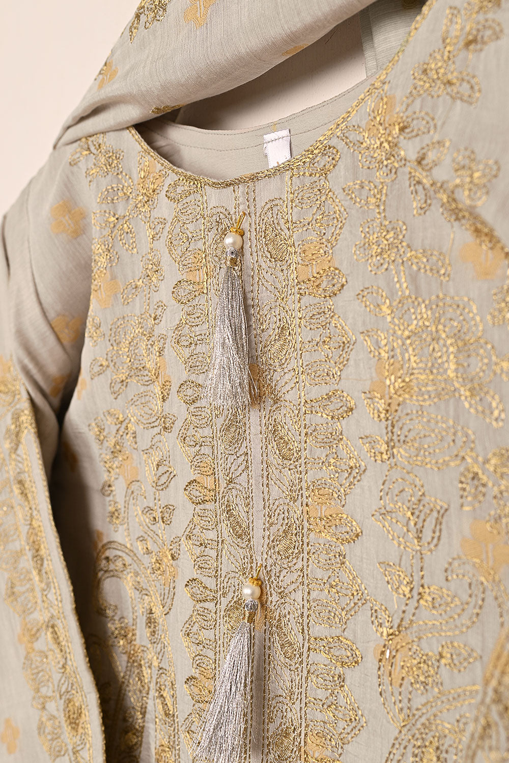 RTW-214-Grey - 3Pc Stitched Jacquard Paper Cotton Embroidered Dress