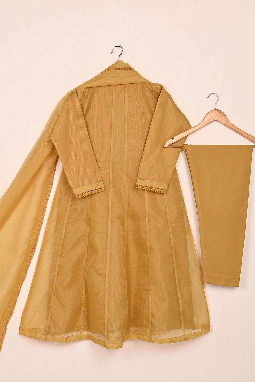 RTW-229-Mustard -  3Pc Ready to Wear Javeria Net Frock