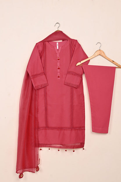 RTW-236-Cherry Pink -  3Pc Ready to Wear Javeria Net Dress