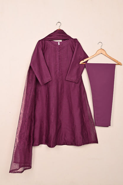 RTW-226-Royal Fuchsia -  3Pc Ready to Wear Khaddi Net Frock