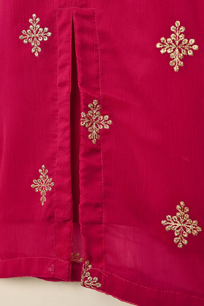 RTW-211-Fuchsia -  3Pc Ready to Wear Embroidered Chiffon Dress
