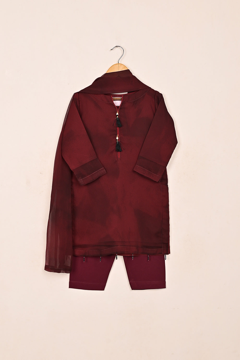 TKF-170-Maroon - Kids 3Pc Spray Contouring Chiffon Dress