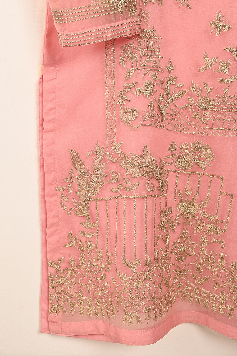 STP-071E-Peachy Pink- 2PC PREMIUM EMBROIDERED ORGANZA STITCHED