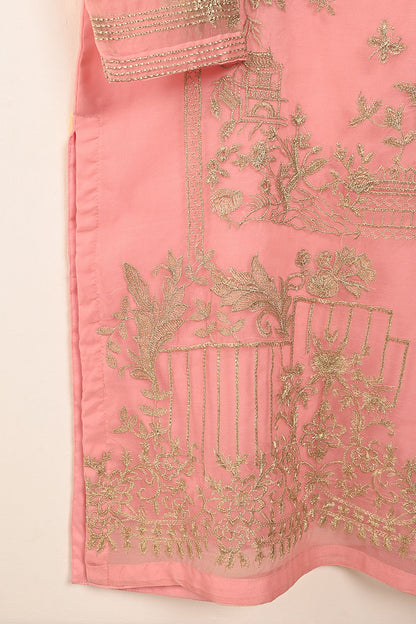 STP-071E-Peachy Pink- 2PC PREMIUM EMBROIDERED ORGANZA STITCHED