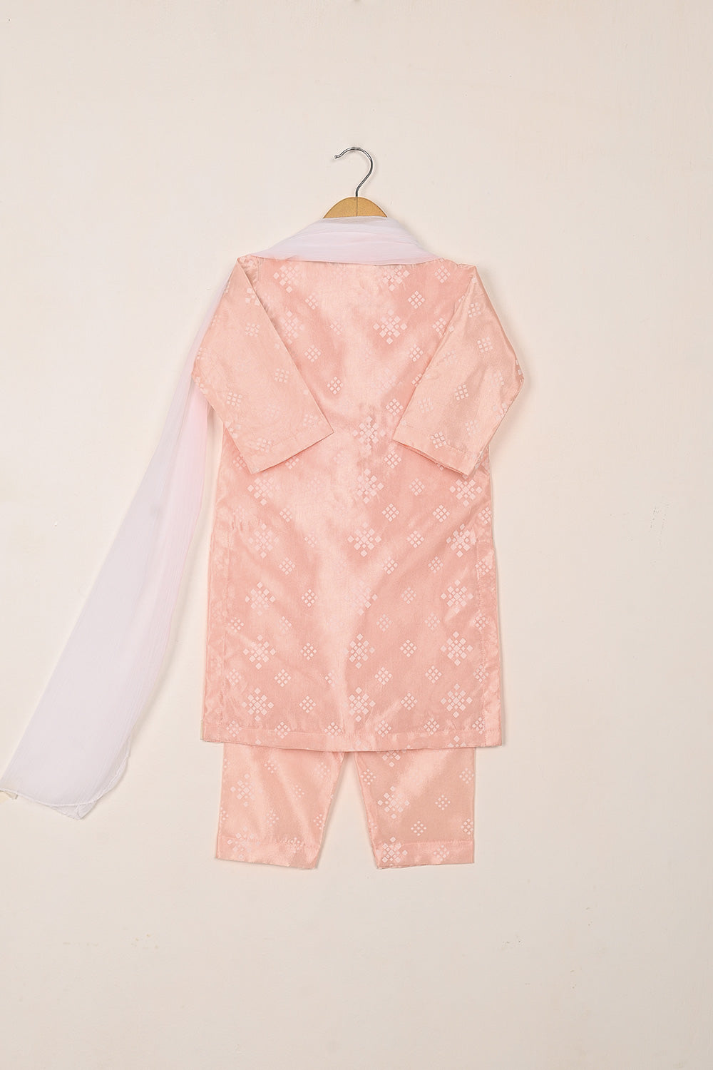 TKF-251-Peach - Kids 3Pc Ready to Wear Silk Printed Dress