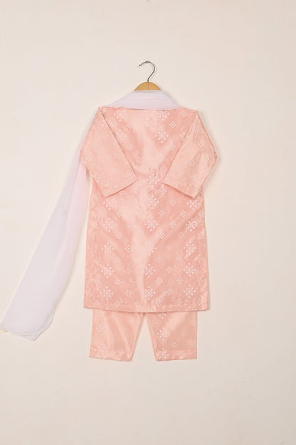 TKF-251-Peach - Kids 3Pc Ready to Wear Silk Printed Dress