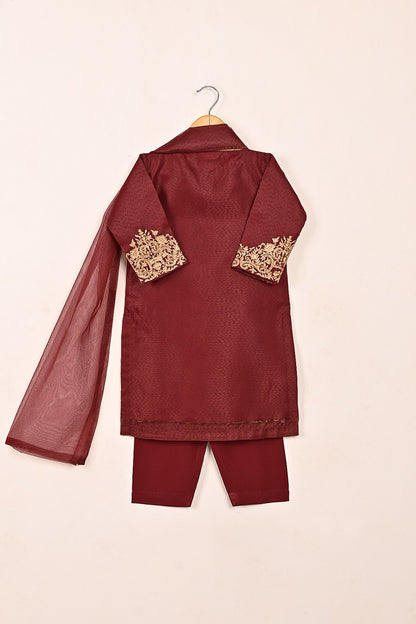 TKF-157-Maroon - Kids 3Pc Javeria Net Embroidered Formal Dress