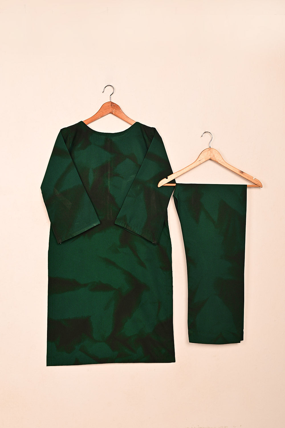 STP-206B-Bottle Green - Women 2Pc Ready to Wear Spray Contoured Malai Fabric Co-Ord Set