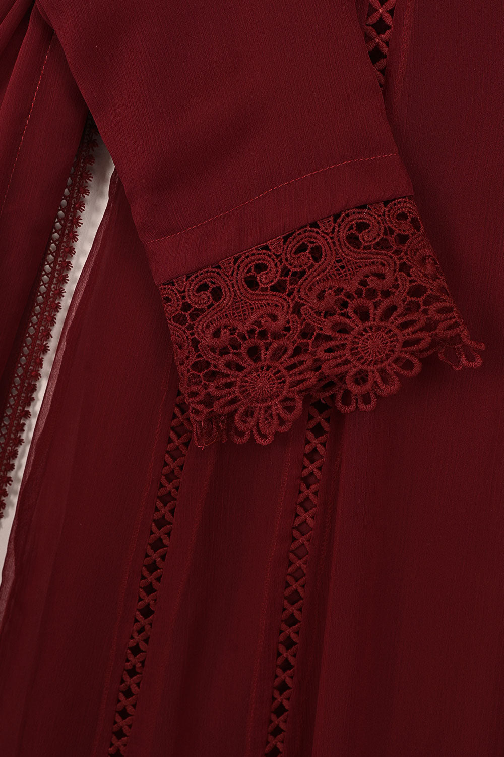 RTW-195-Maroon -  3Pc Ready To Wear Chiffon Frock