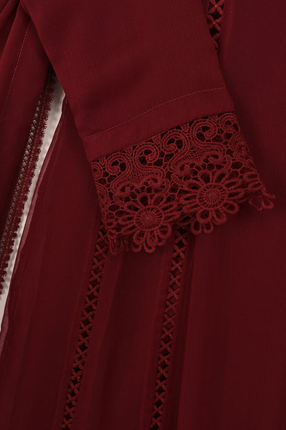 RTW-195-Maroon -  3Pc Ready To Wear Chiffon Frock