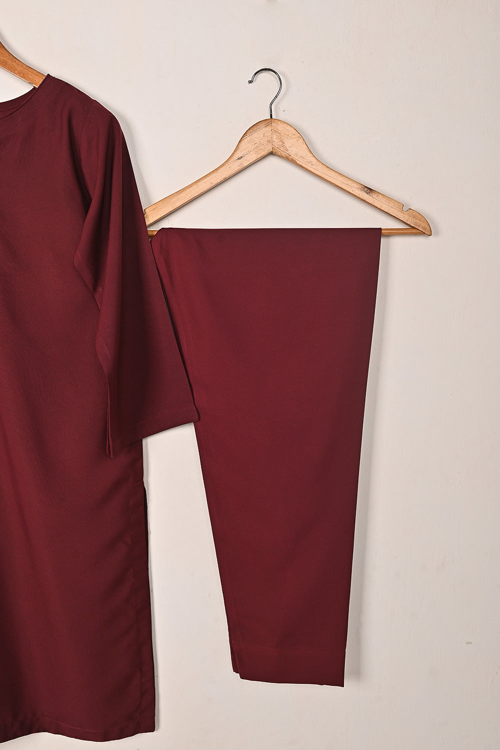 STP-237A-Maroon - 2Pc Ready to Wear Malai Solid Dress