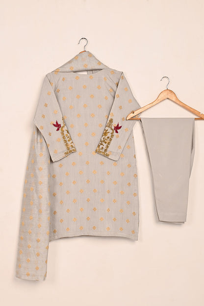 RTW-209-Grey - 3Pc Stitched Jacquard Paper Cotton Embroidered Dress