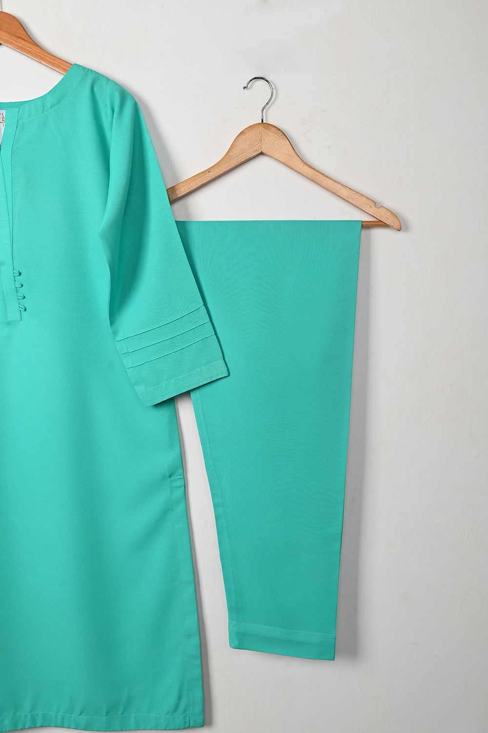 STP-271A- Sea Green - 2Pc Ready to Wear Malai Solid Dress