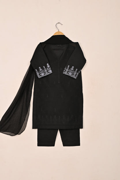 TKF-209-Black - Kids 3Pc Ready to Wear Embroidered Khaddi Fabric Dress