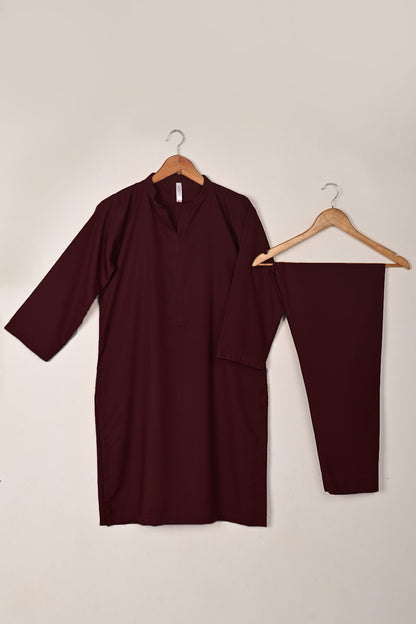STP-221E-Maroon - 2Pc Ready to Wear Malai Solid Dress