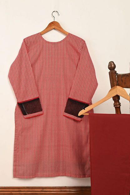 STP-183-RED - 2PC COTTON STITCHED DRESS
