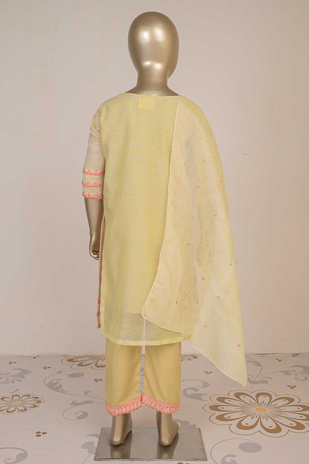 TKF-23-SKIN - Kids 3Pc Paper Cotton Dress With Malai Trouser