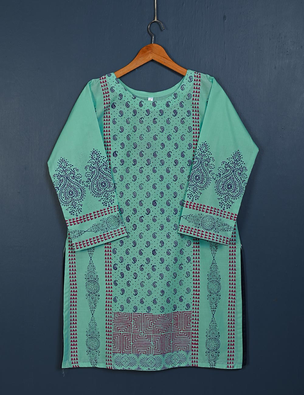 TS-156A-AquaGreen - Cotton Block Printed Stitched