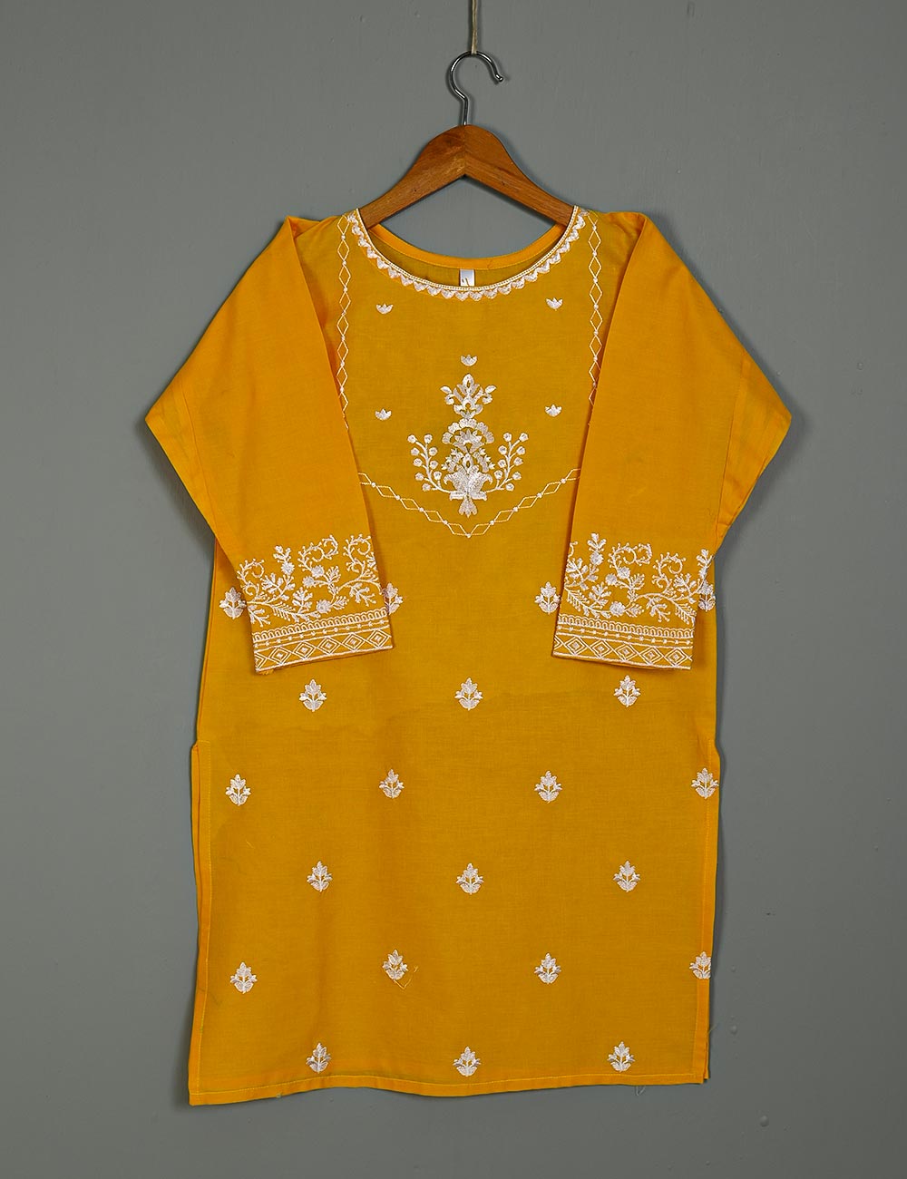 TS-180-Yellow - Cotton Embroidered Kurti