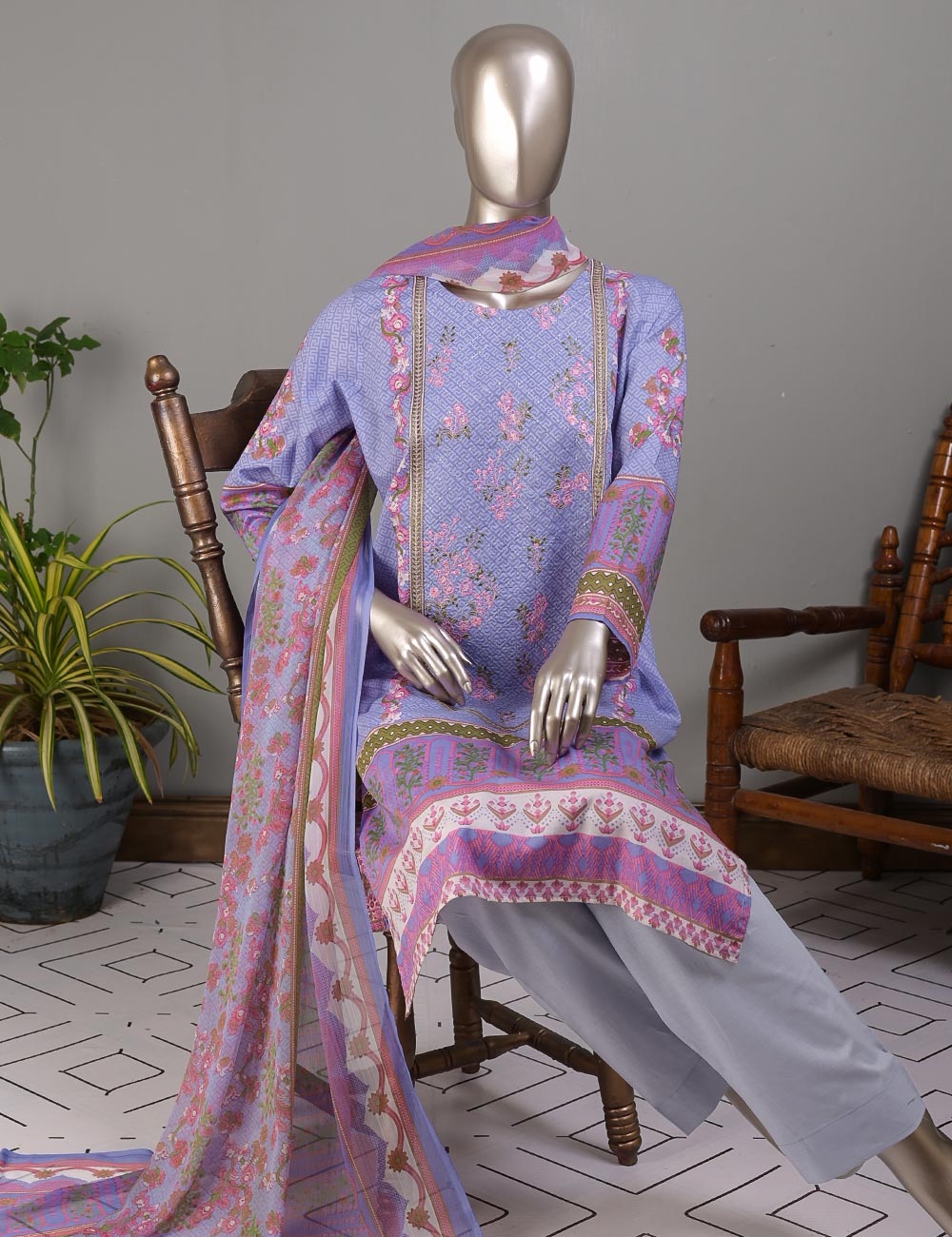 TMY-3B | Un-Stitched Embroidered Lawn Dress