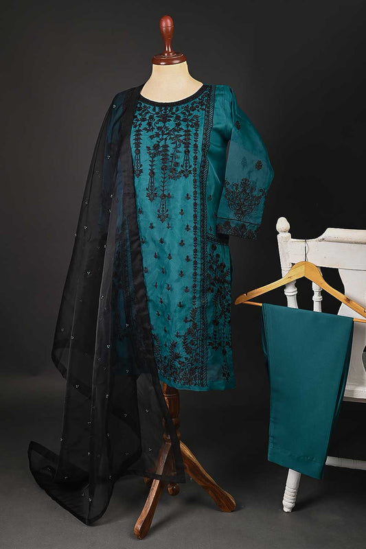 RTW-80-Turquoise -  3Pc Stitched Embroidered Organza Dress