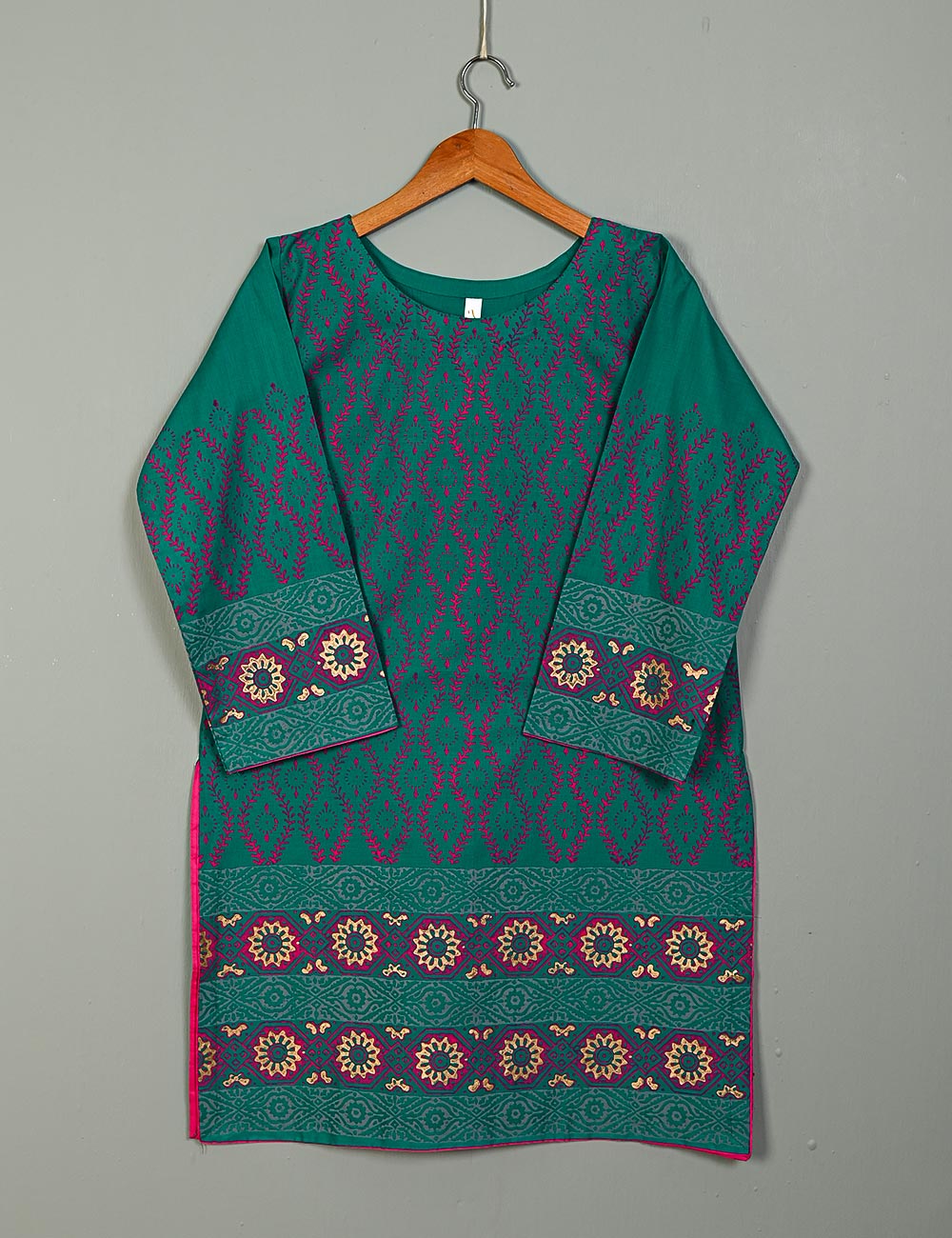 TS-119B-Green - Cotton Block Printed Stitched