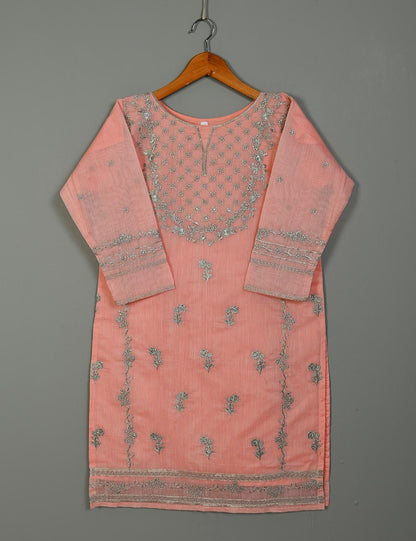 TS-159-Pink - Paper Cotton Embroidered Kurti