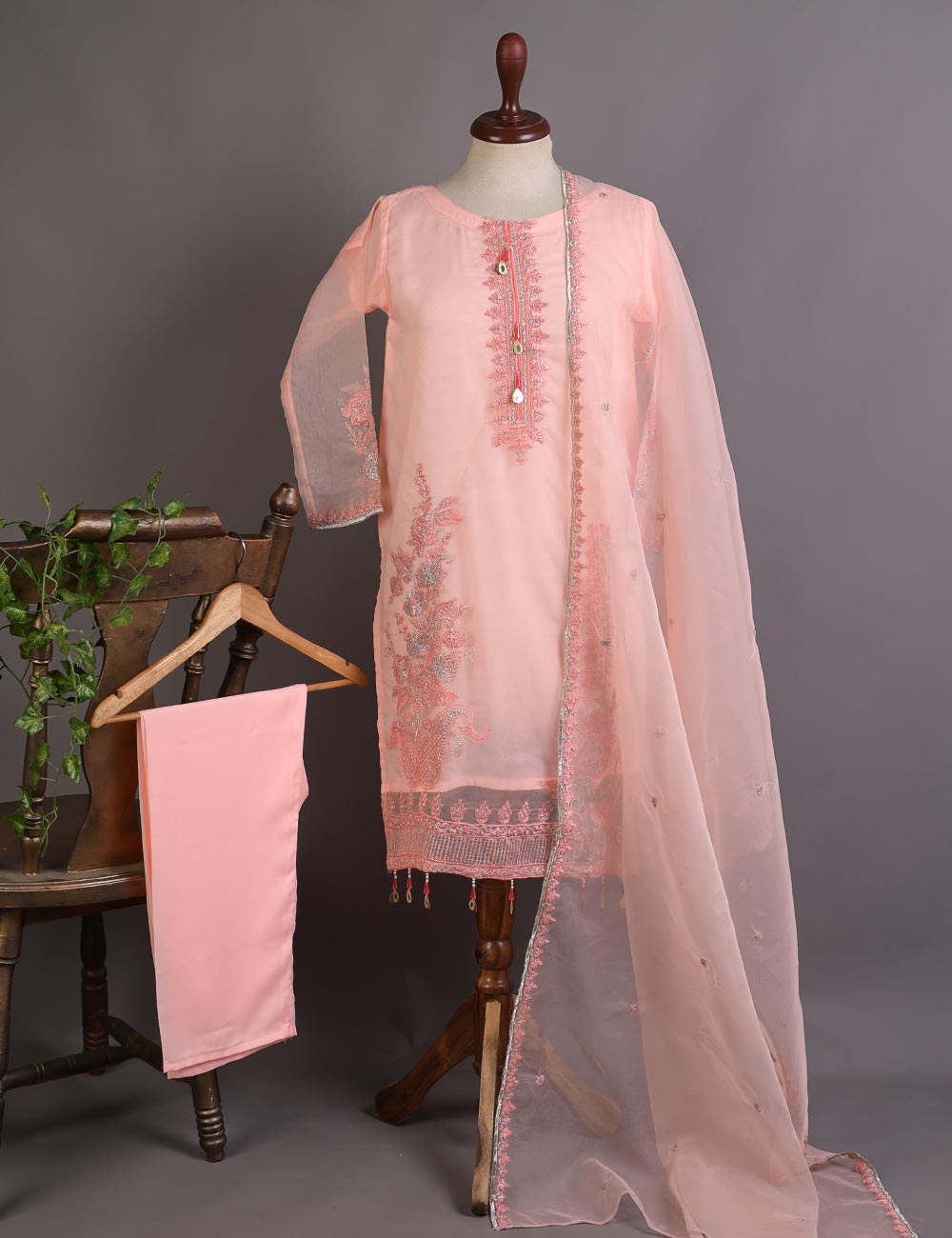 RTW-28-Pink -  3Pc Stitched Embroidered Organza