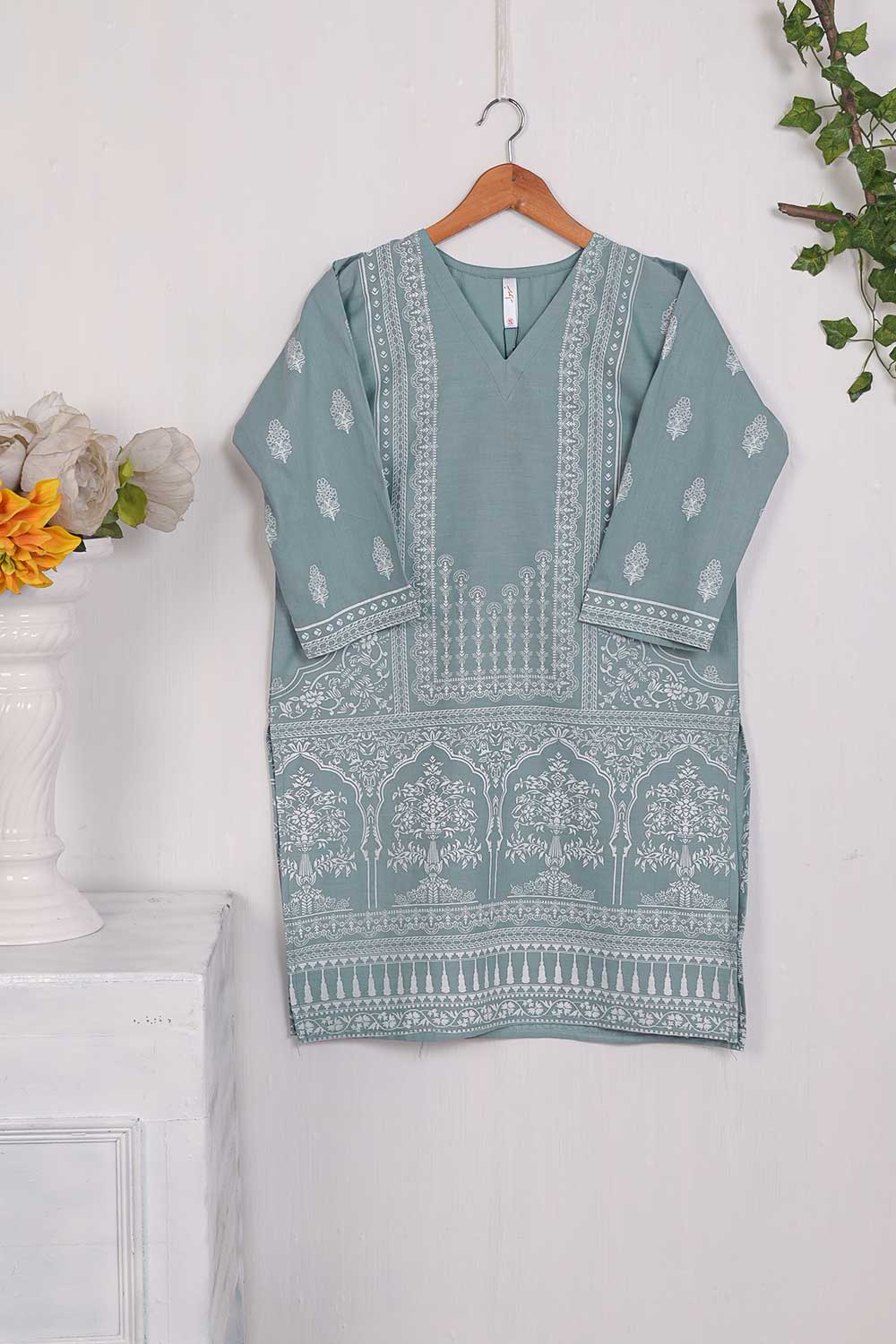 TS-220A-BlueishGrey - COTTON PRINTED STITCHED KURTI