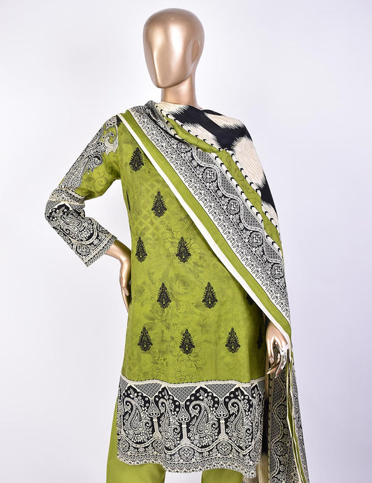 3 Pc Un-stitched Embroidered Lawn - Chaotic Depth (ATL-5A-Green)