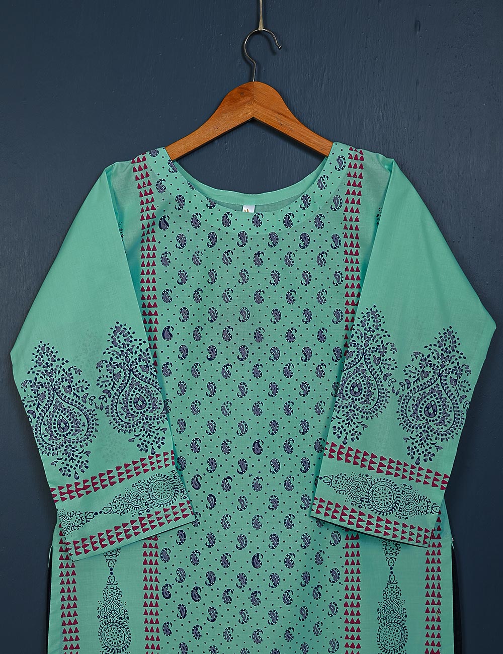 TS-156A-AquaGreen - Cotton Block Printed Stitched