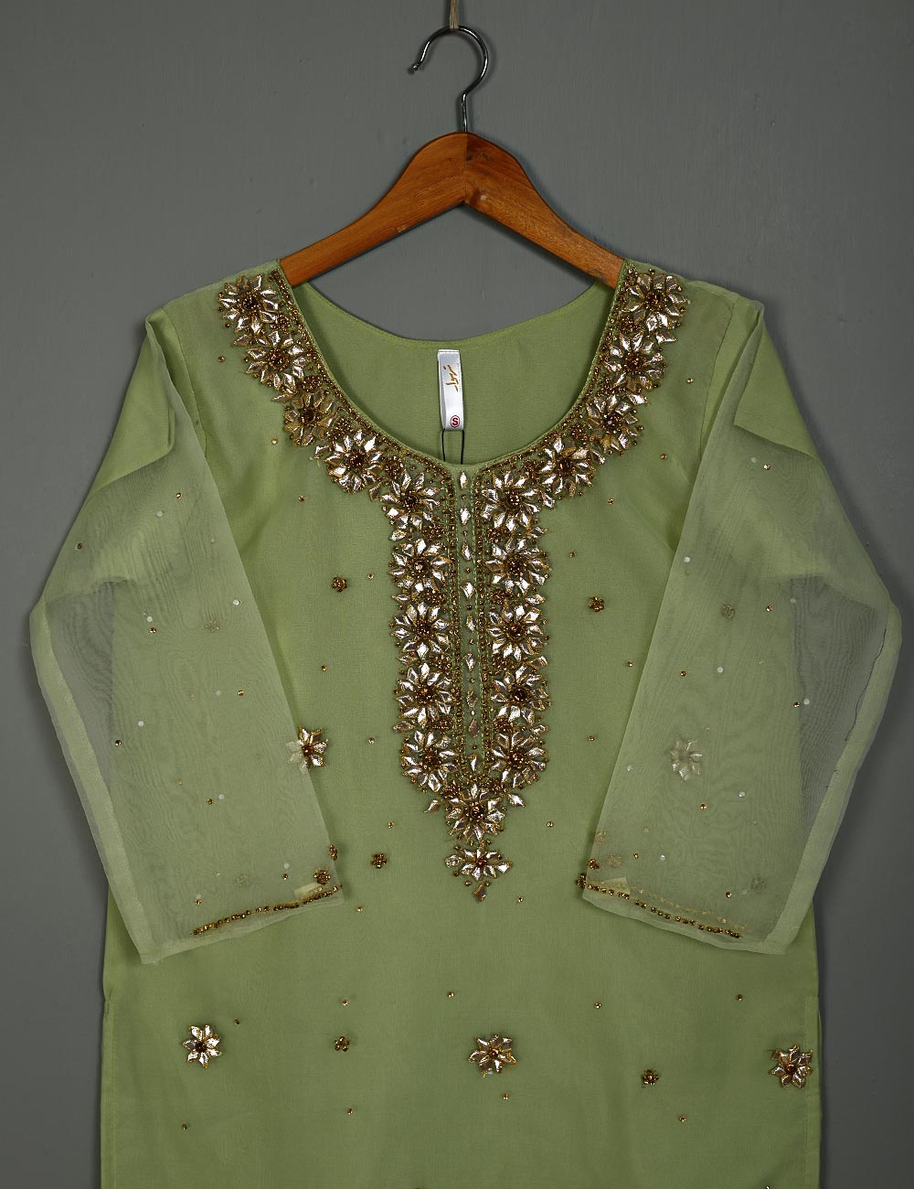 TS-166A-Pista - Organza Stitched Kurti