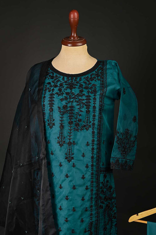 RTW-80-Turquoise -  3Pc Stitched Embroidered Organza Dress