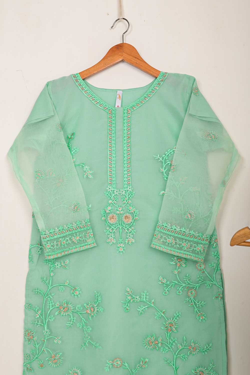 STP-043A-SeaGreen - 2Pc Organza Embroidered With Malai Trouser