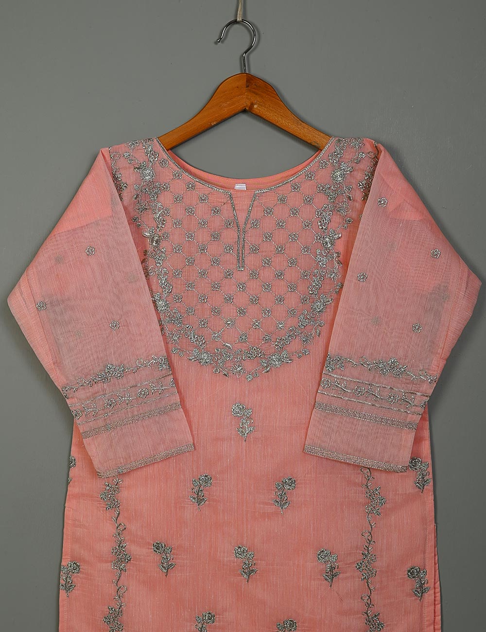 TS-159-Pink - Paper Cotton Embroidered Kurti