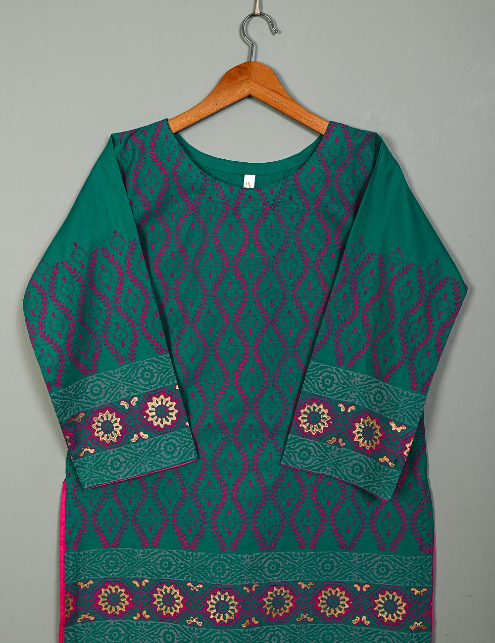 TS-119B-Green - Cotton Block Printed Stitched