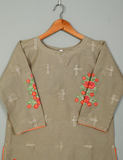 T20-025B-Brown - Cotton Embroidered Kurti