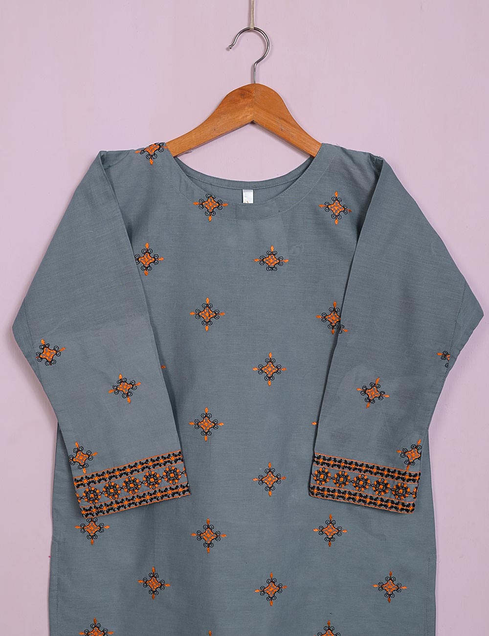 TS-110B-Grey - Cotton Embroidered Stitched Kurti