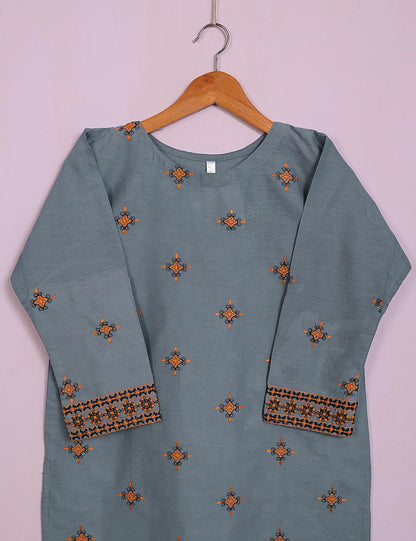 TS-110B-Grey - Cotton Embroidered Stitched Kurti