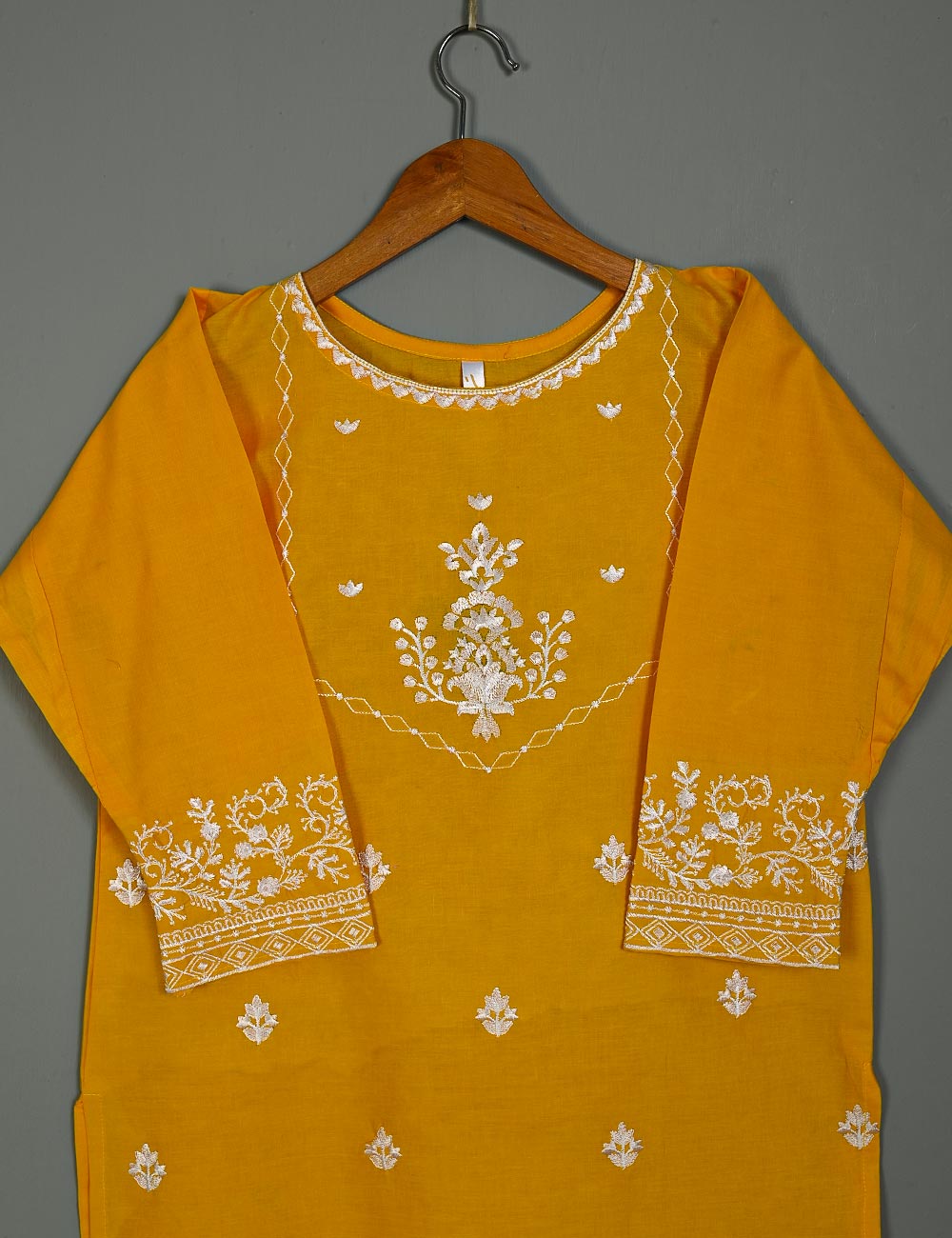 TS-180-Yellow - Cotton Embroidered Kurti