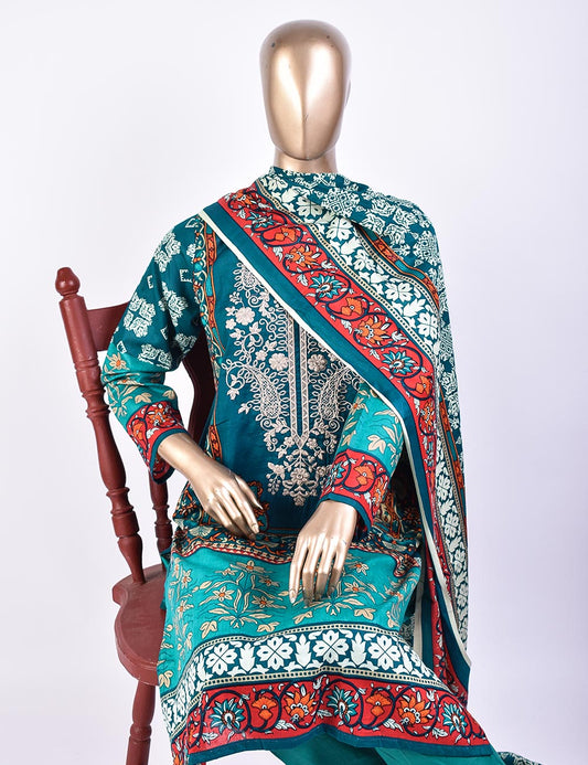 3 Pc Un-stitched Embroidered Lawn - Breezy Beach (ATL-3B-Sea Blue)