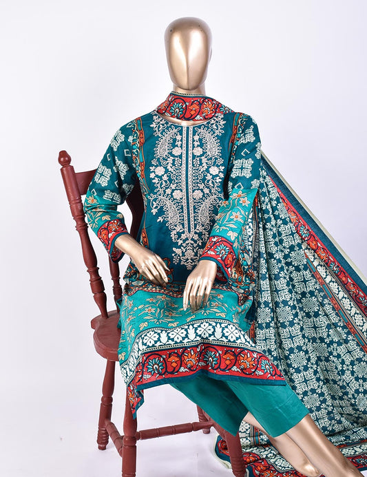 3 Pc Un-stitched Embroidered Lawn - Breezy Beach (ATL-3B-Sea Blue)