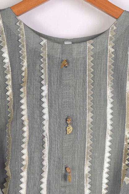 Paper Cotton Gotta Work Stitched Kurti - Bloodstone (T20-044B-Grey)