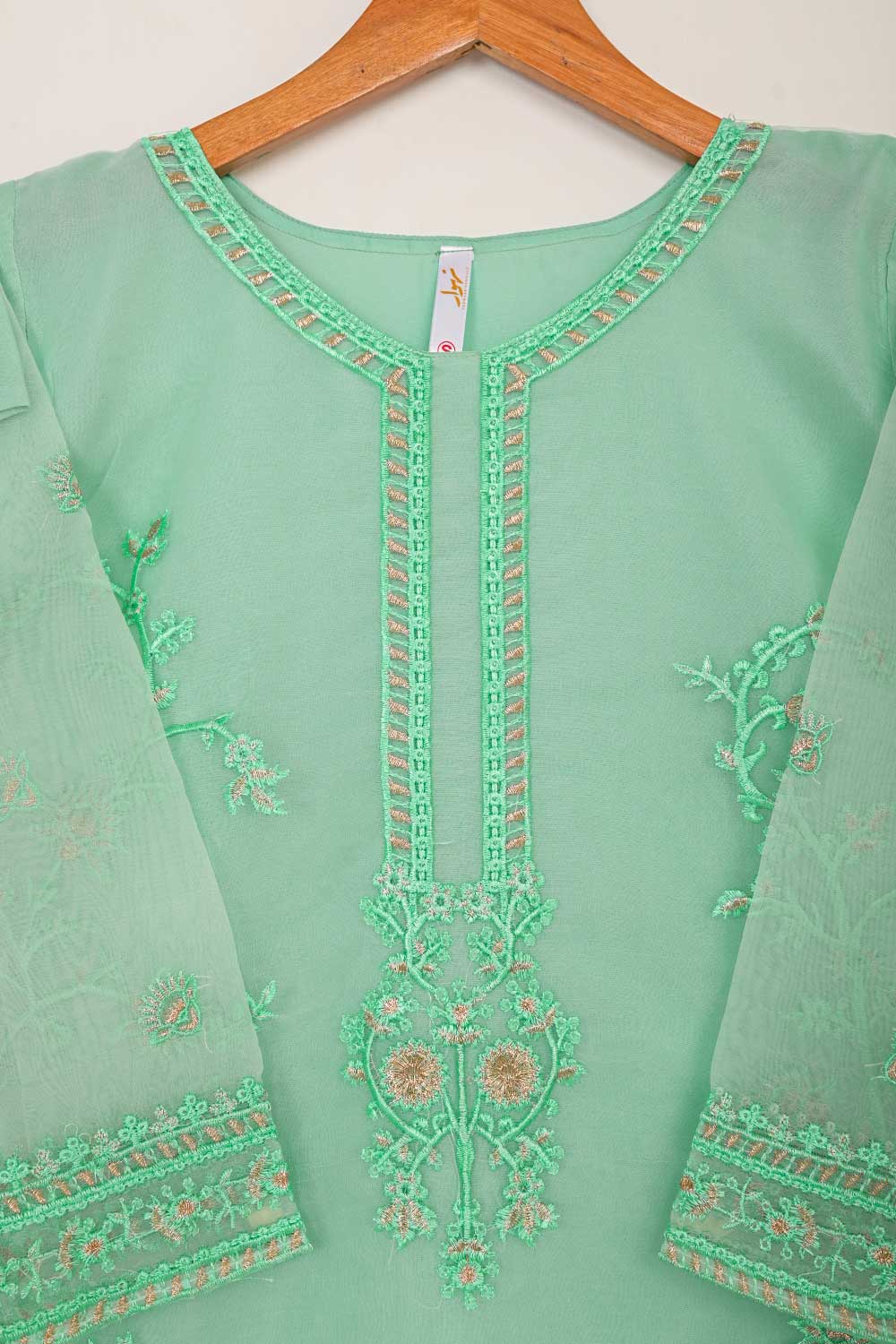 STP-043A-SeaGreen - 2Pc Organza Embroidered With Malai Trouser