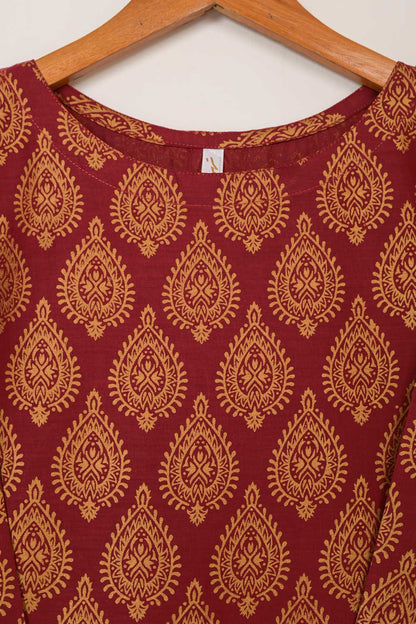 STP-054A-Maroon - 2PC COTTON PRINTED STITCHED