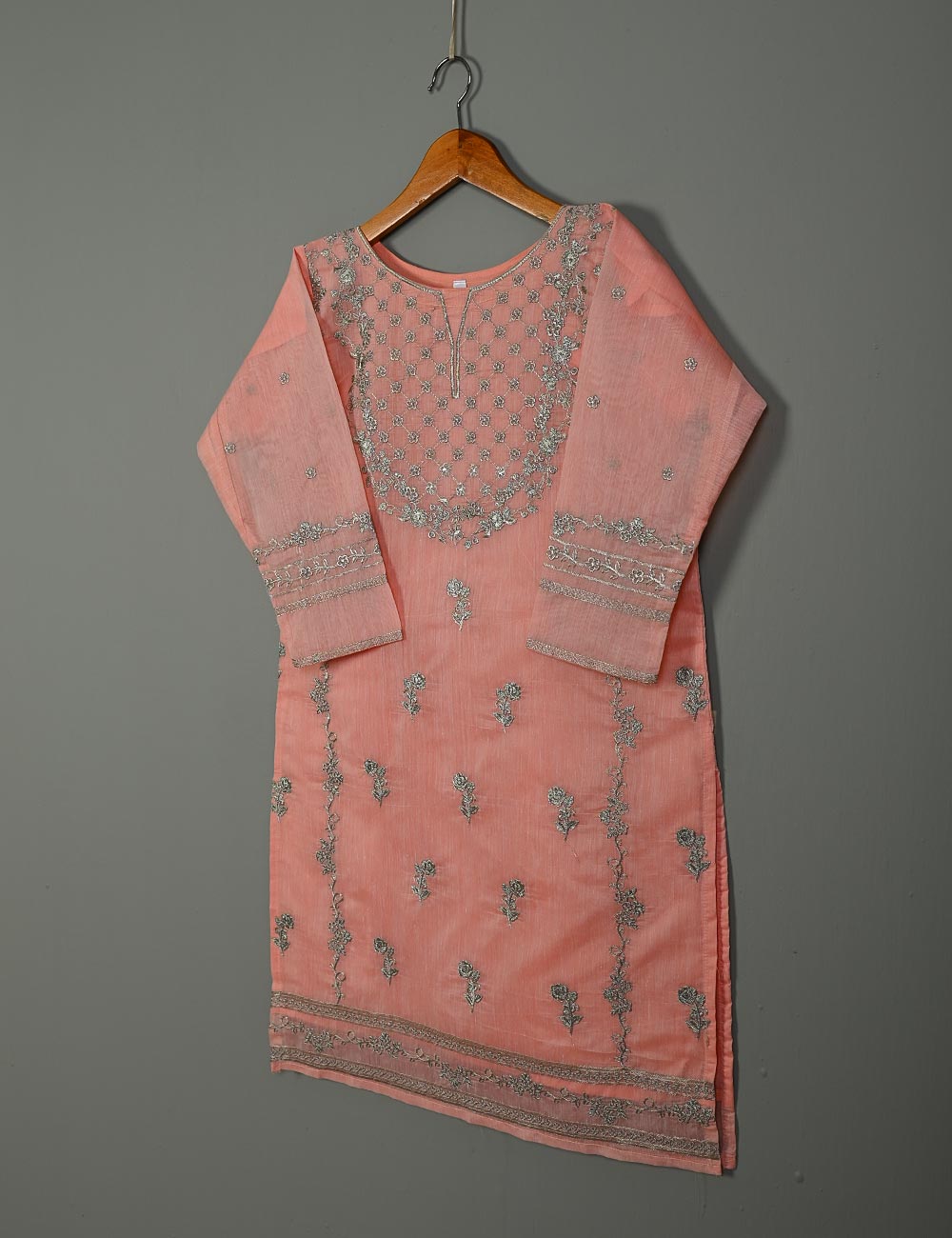 TS-159-Pink - Paper Cotton Embroidered Kurti